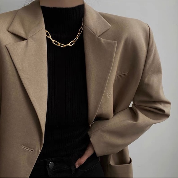 Minimalist 18K Gold Double Plated Chunky Thick Oval Link Chain Necklace - Picture 1 of 9